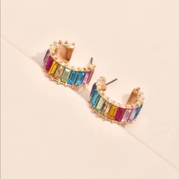 Light Rainbow Cubic Zirconia Hoop Earrings - Picture 4 of 5